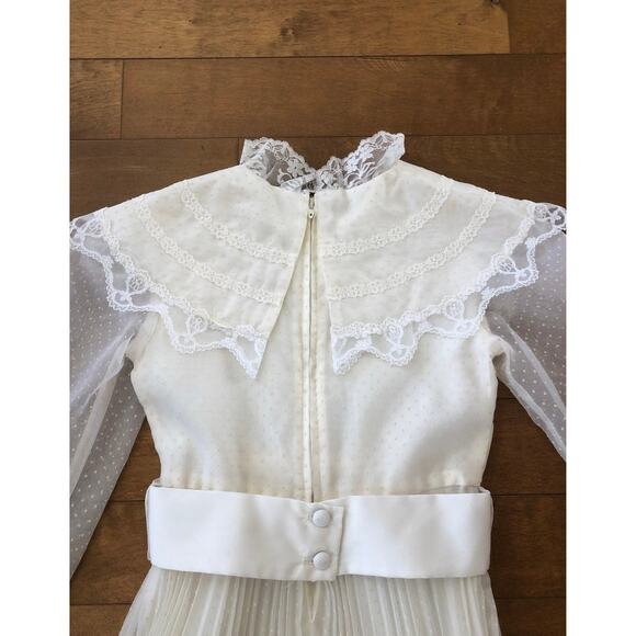Dorissa of Miami vintage swiss dot pleated cream dress with lace aged 6 - Picture 8 of 12